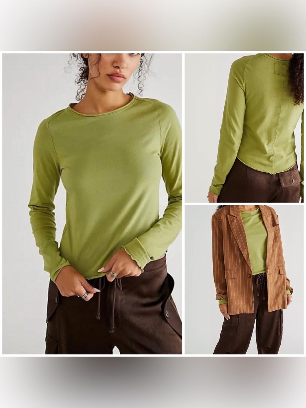 NWOT Free People We The Free Sueded Jersey Be My Baby Long-Sleeve - Mosstone - M